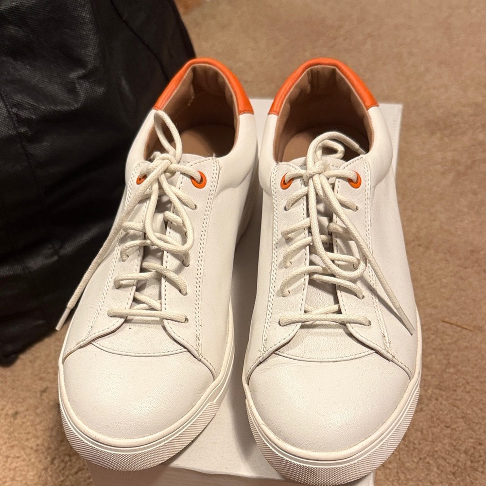 White Sneakers with Orange Accents used once
